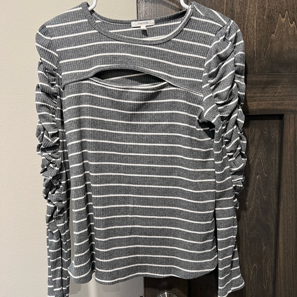 Maurices Gray Cut Out Ruched Blouse